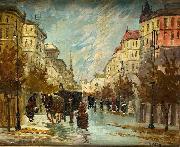 Berkes Antal Street scene with carraiges oil painting on canvas